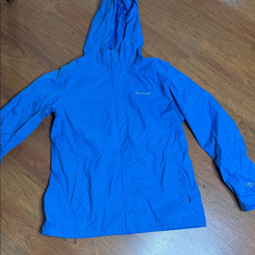 Columbia Bright Blue Packable Hooded Rain Jacket